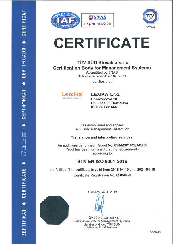 ISO 9001 certificate