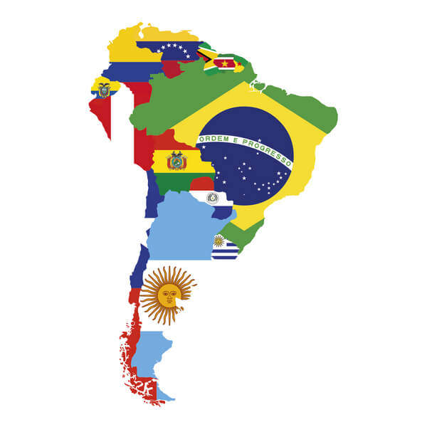 Map of South America with flags