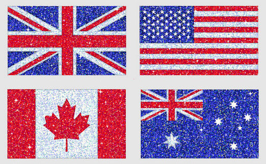 Flags of United Kingdom, United States of America, Canada and Australia