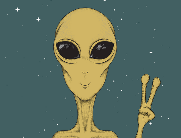 Illustration of an alien showing a peace sign