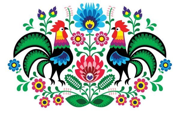 Rooster with flowers – traditional Polish folk pattern