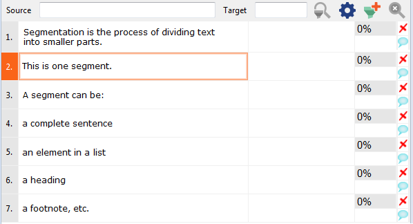 Example of segmentation in CAT tool