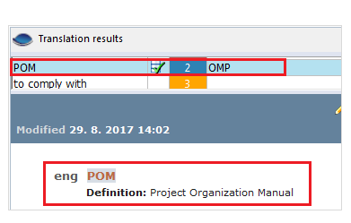 Example of term definition from term base