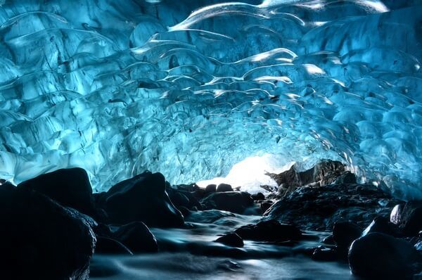 Photo from inside of an ice cave