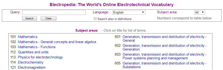 Screenshot Electropedia