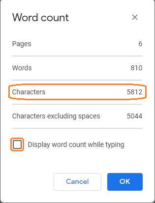 Google docs character count