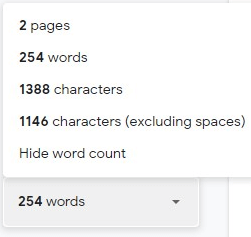 Google docs number of words statistics
