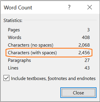 MS Word wordcount statistics