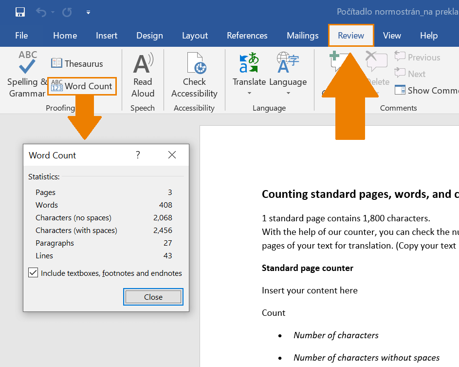 MS Word wordcount