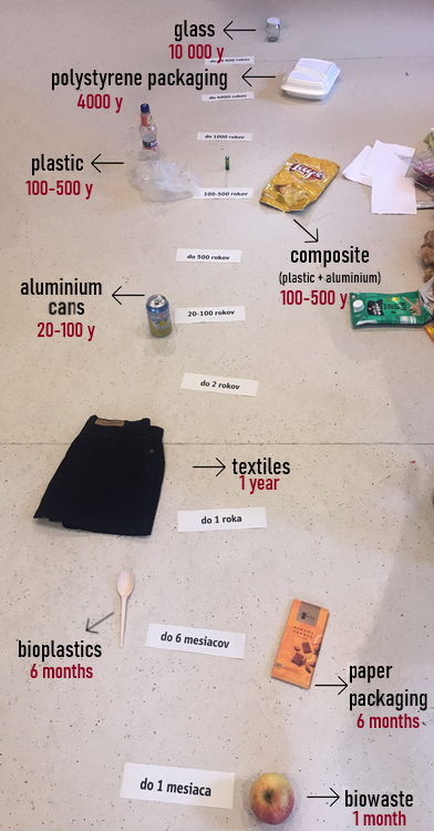 decomposition of different materials - timeline