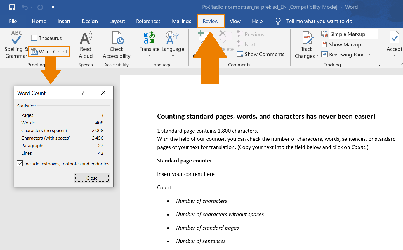 How to count characters in Microsoft Word - Desktop and Mobile instructions