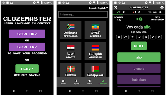 clozemaster smartphone app preview