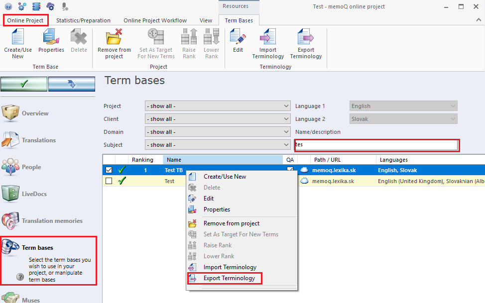 export term base