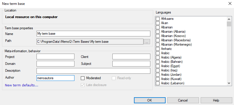 term base settings