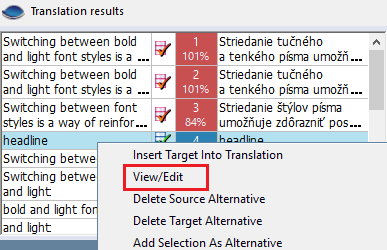 editing a term in translation results